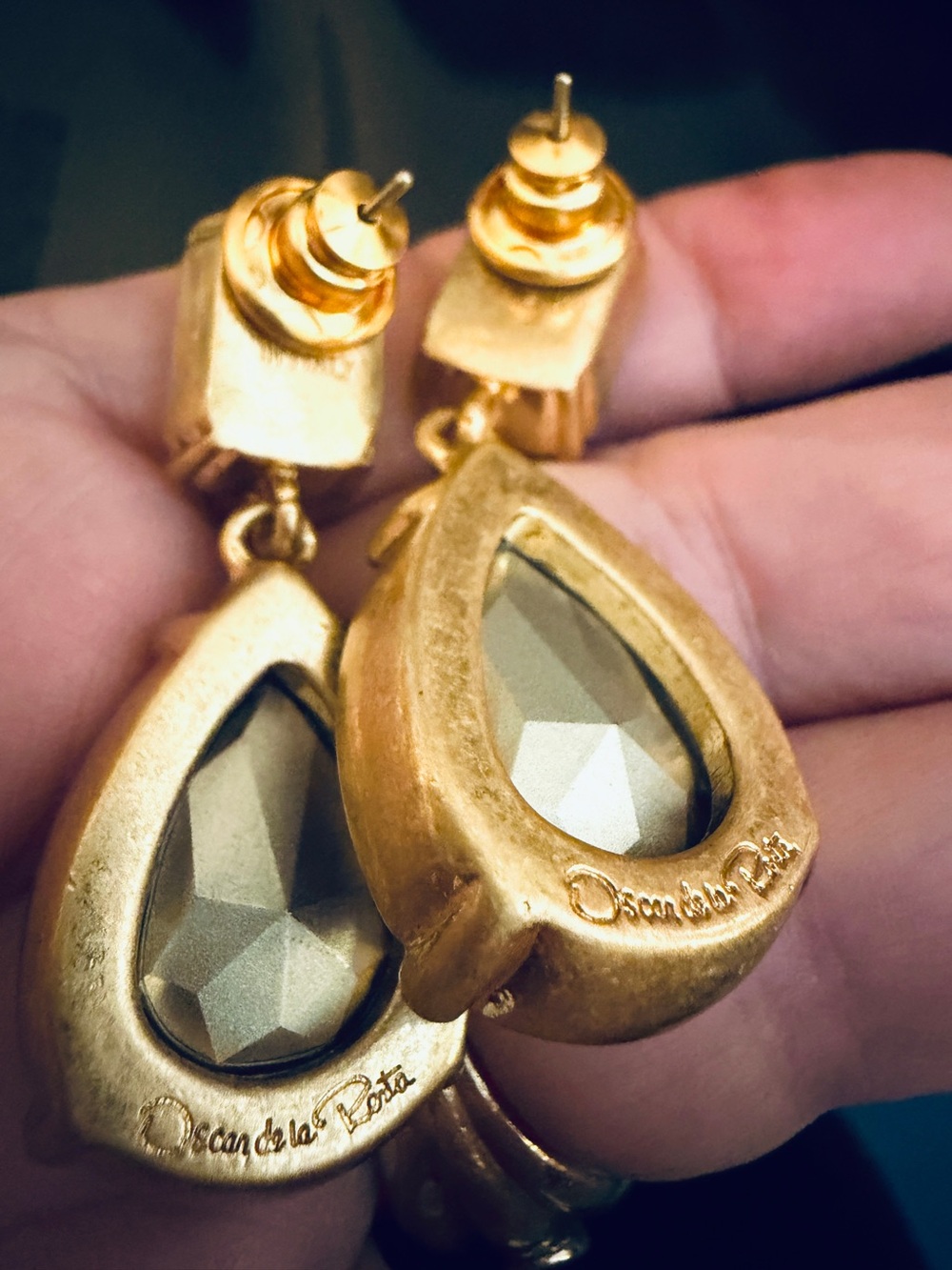 Oscar de la Renta Crystal Drop Teardrop Earrings Ruby Pink SIGNED Pierced/POST - Picture 5 of 10